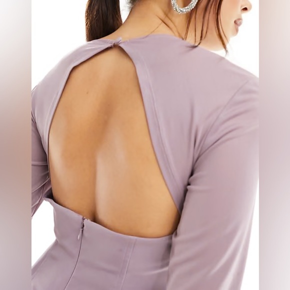 NWOT! ASOS Design Mauve Corset Mesh Sleeves Drape Mini Dress Size 4 - Picture 3 of 11